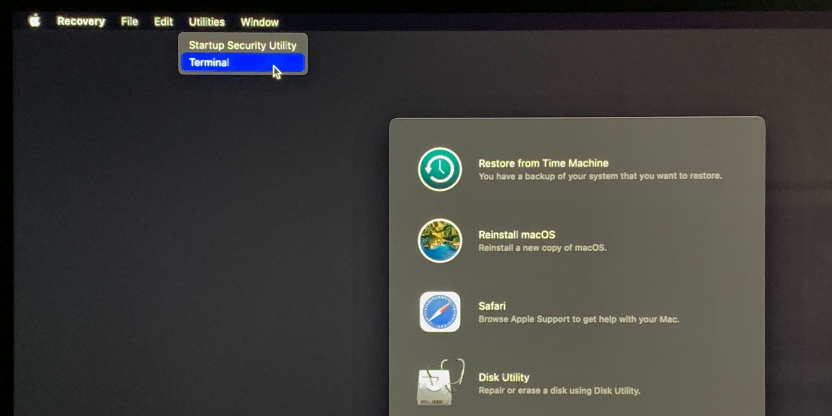 Terminal option in macOS Recovery - Come aprire il terminale su un Mac
