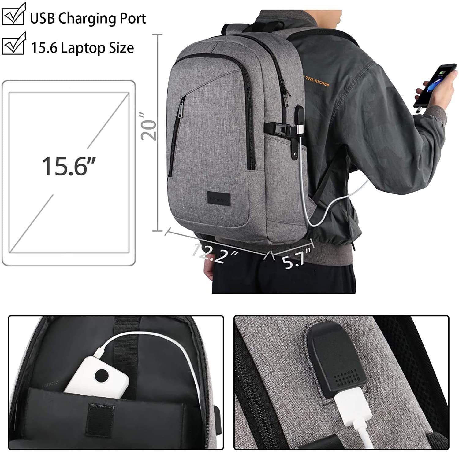 Mancro Travel Computer Bag charging cable