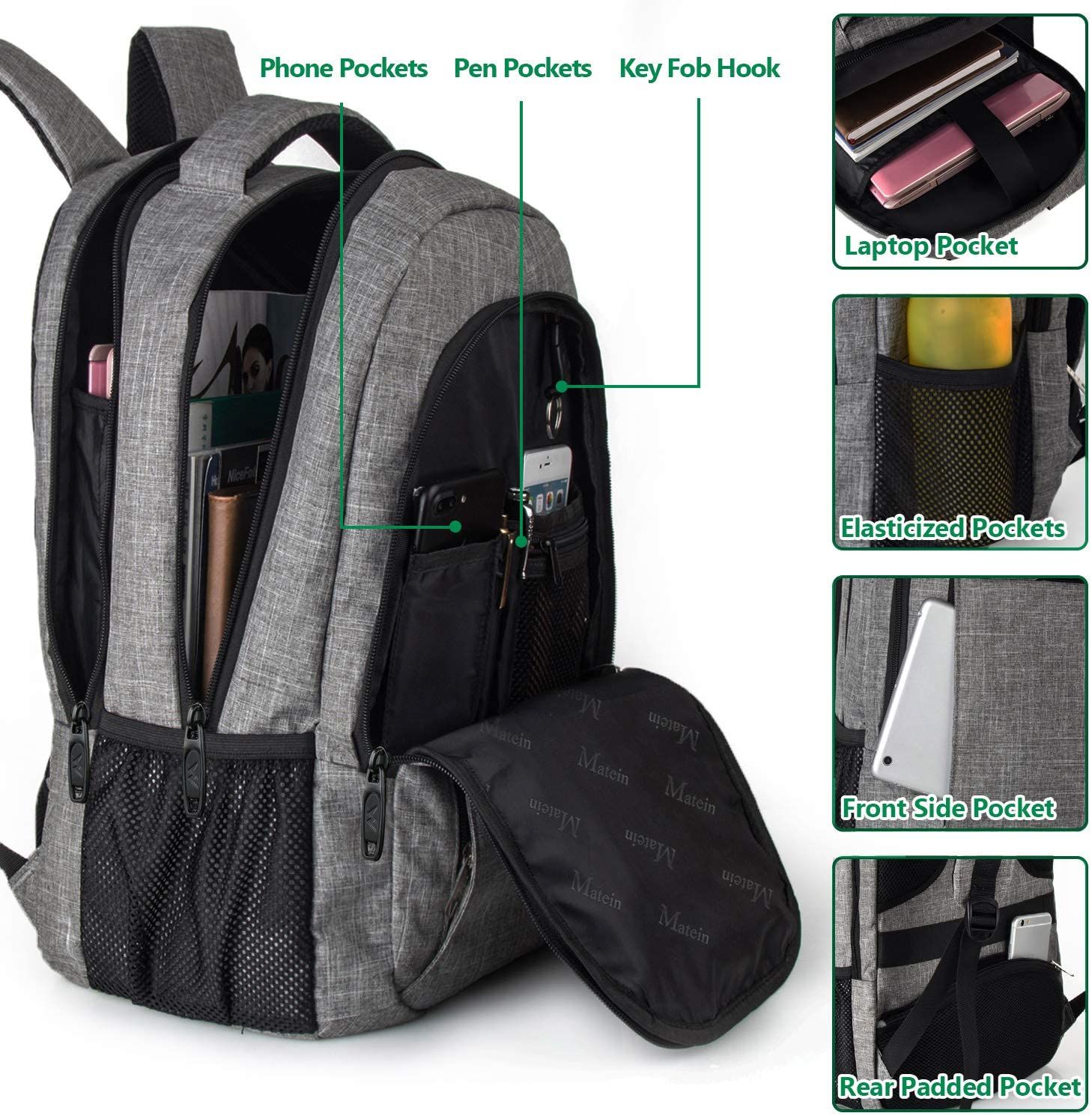 Matein Travel Laptop Backpack compartments