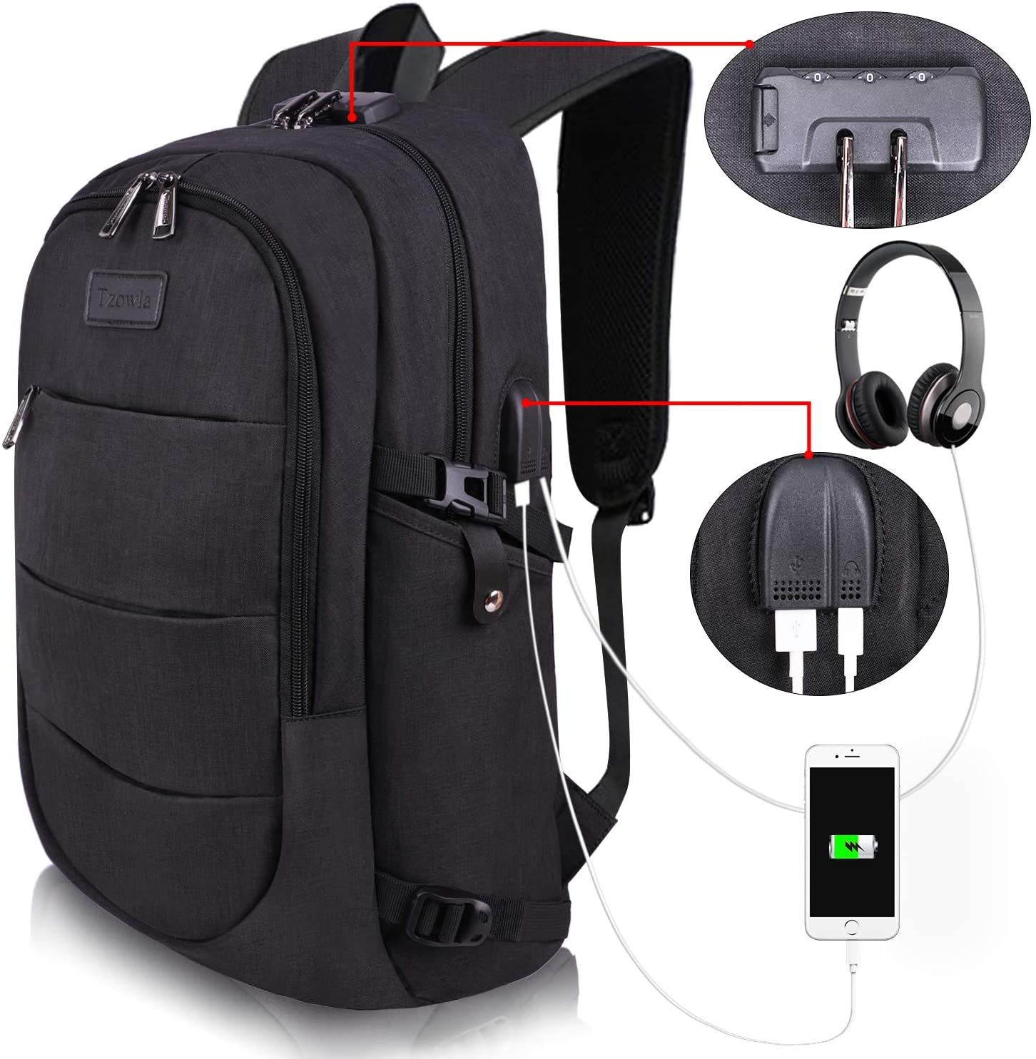Tzowla Business Laptop Backpack headphones
