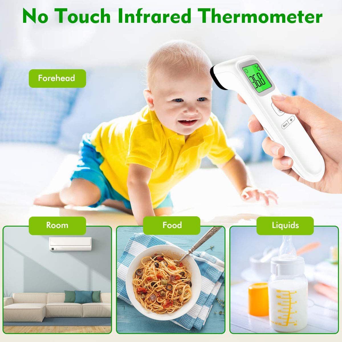MILDSIX Forehead Thermometer modes