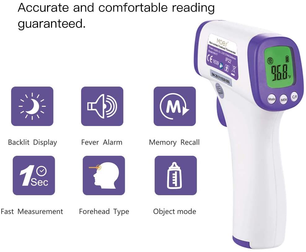 MOES Non-Contact Forehead Thermometer features