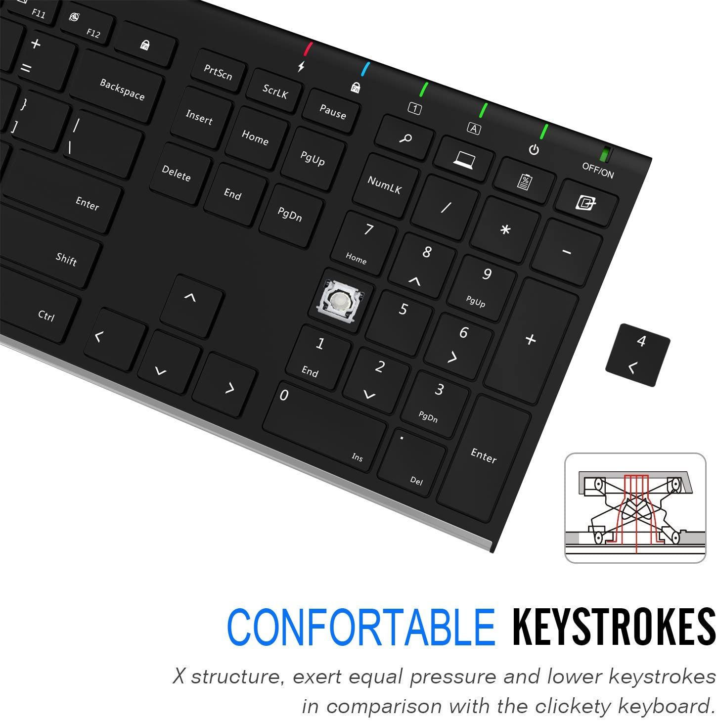 Arteck 2.4G Wireless Keyboard Full Size keystrokes