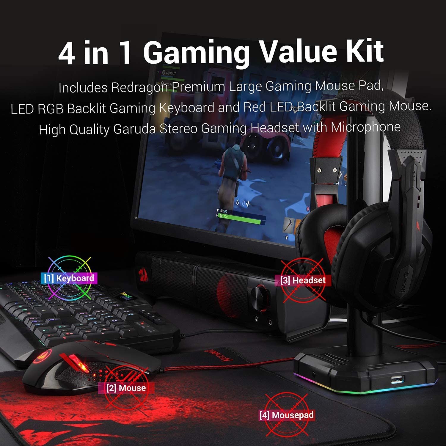 Redragon S101 Wired Gaming Bundle accessories