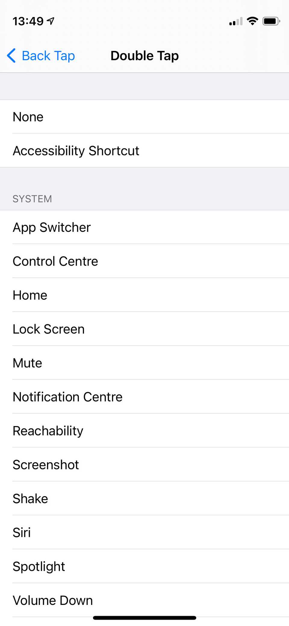 Double Tap action options