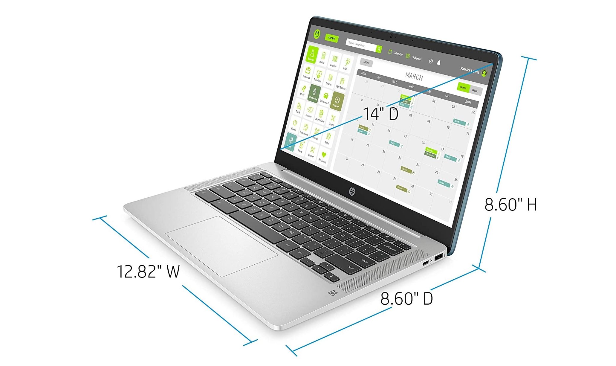 HP Chromebook 14a-na0020nr side dimensions