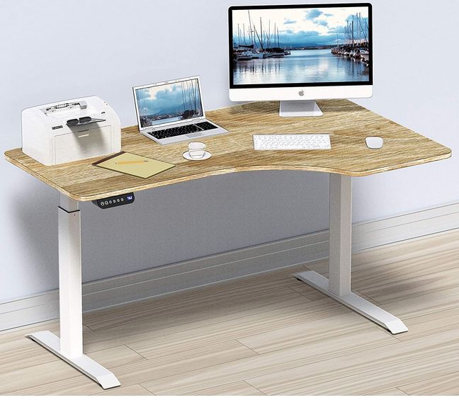 SHW L-Shaped Electric Height Adjustable Desk in use