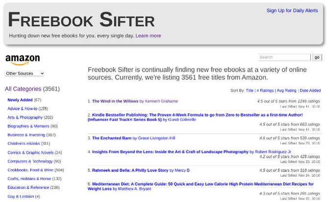 Freebook Sifter is a daily updated list of free ebooks on Amazon