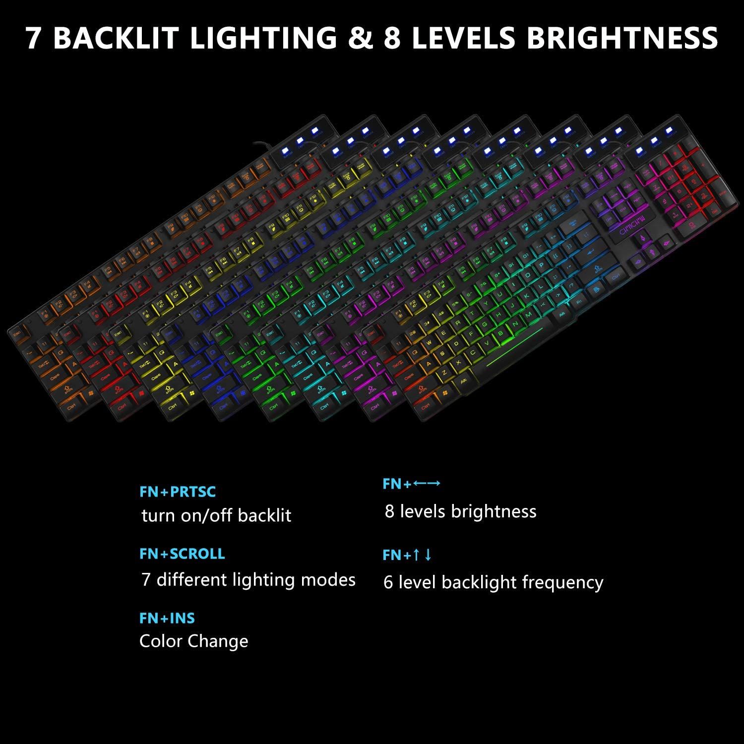 CONCHOW RGB Gaming Keyboard and Mouse Combo colors
