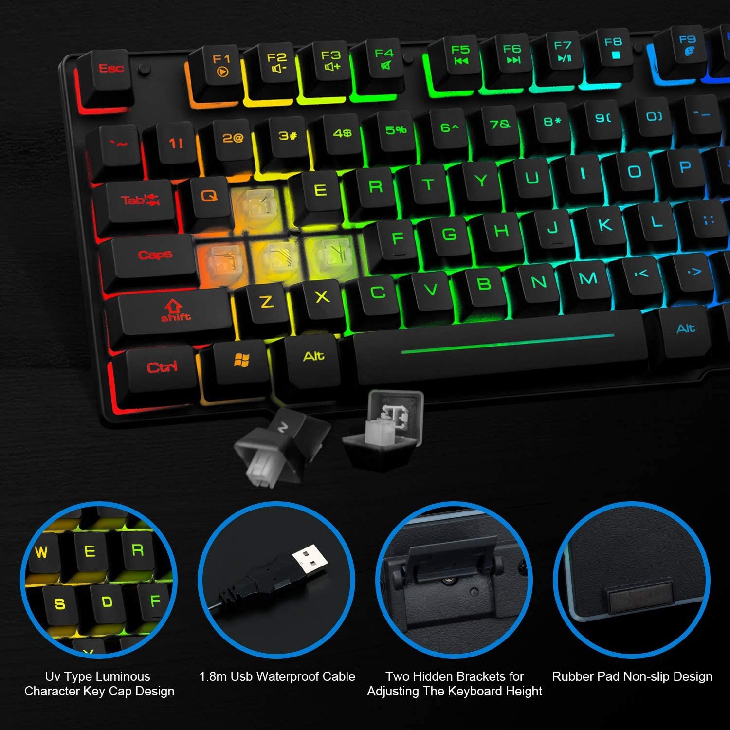 CONCHOW RGB Gaming Keyboard and Mouse Combo keys