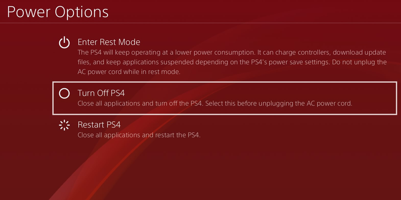 Turn a PS4 off using the Power menu