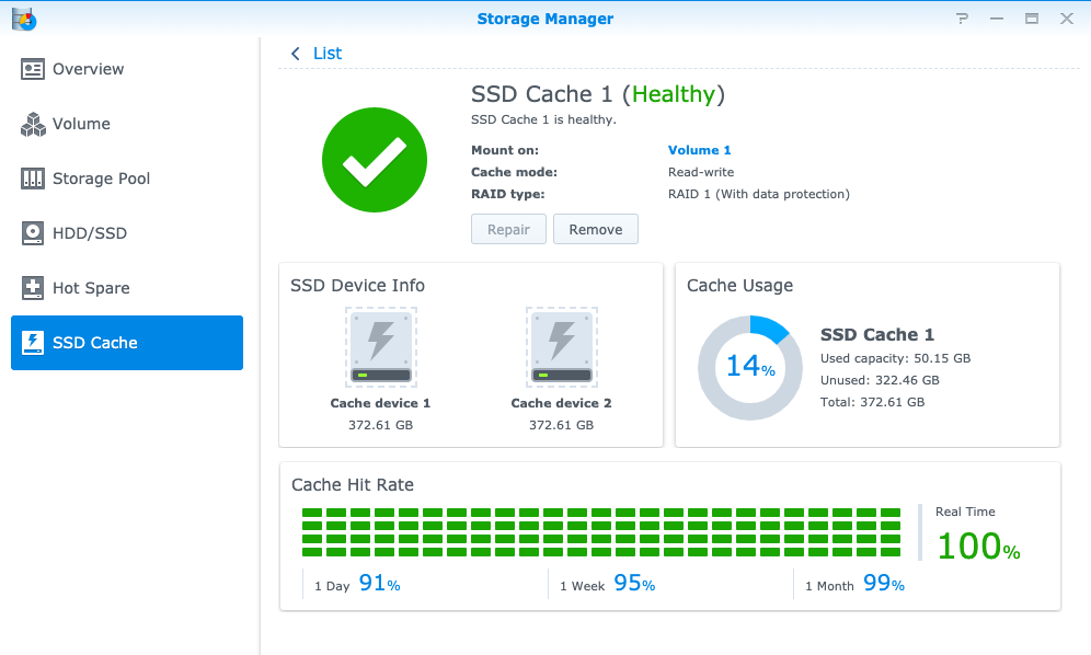 ssd cache manager on synology diskstation