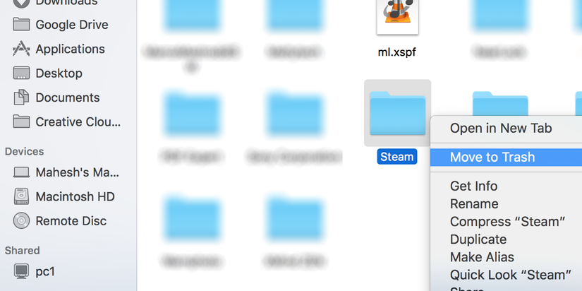 Delete Steam leftover files on a Mac