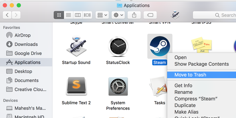 Uninstall Steam on a Mac