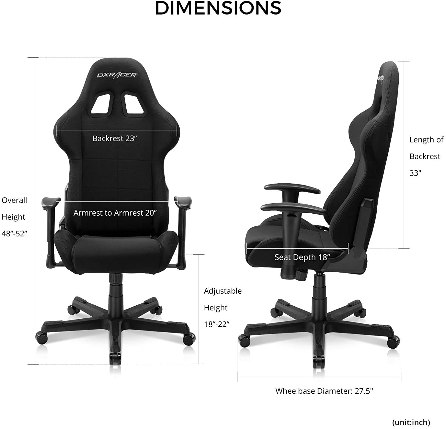 DXRacer FD01 Gaming Chair dimensions