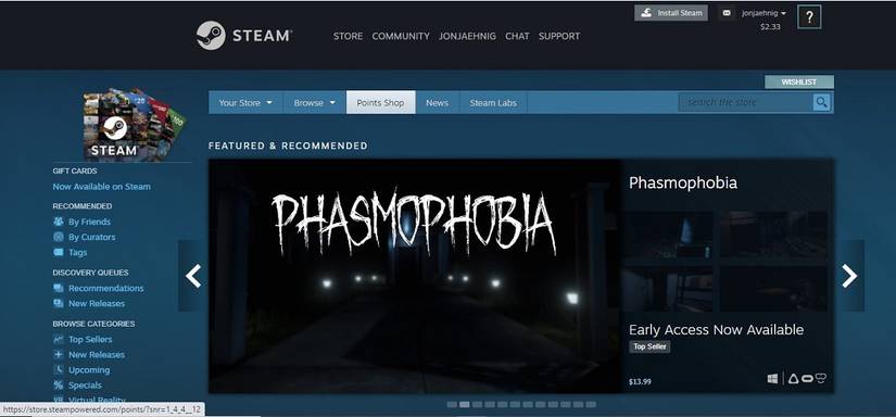 Finding the Points Shop on Steam.