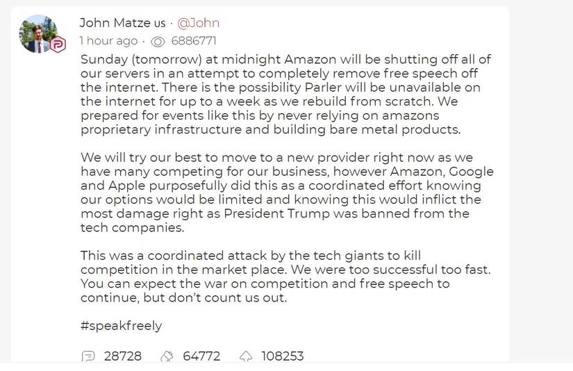 Parler statement ban