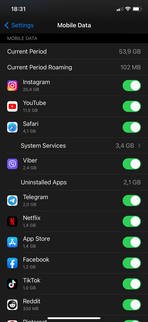 data usage information on iPhone