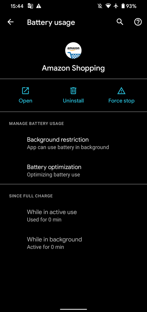 Android Battery App Menu