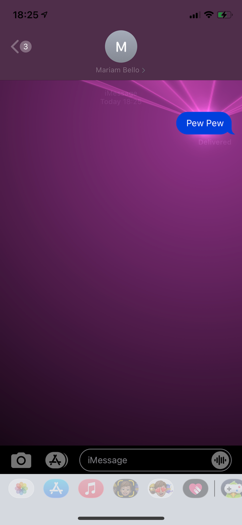 Pew Pew triggers the Laser effect in iMessage