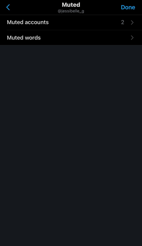 Screenshot of muted things menu on Twitter