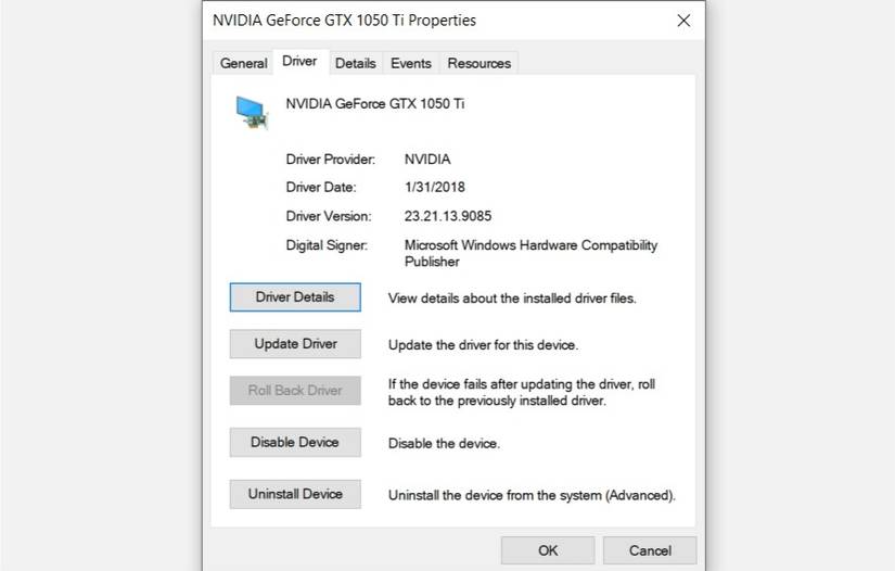 Rolling back a display driver