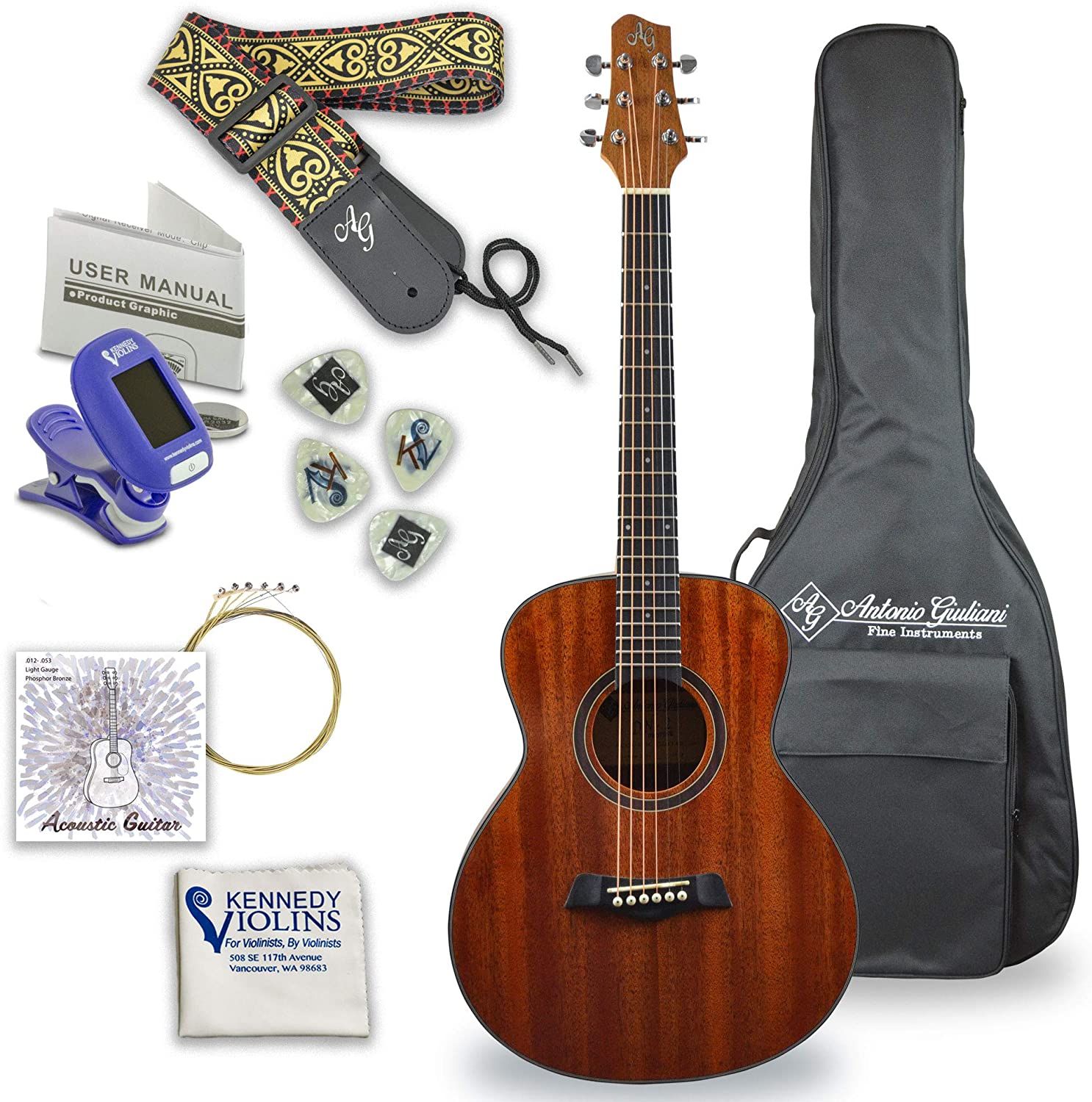 Antonio Giuliani Acoustic Mahogany Guitar with straps and bag