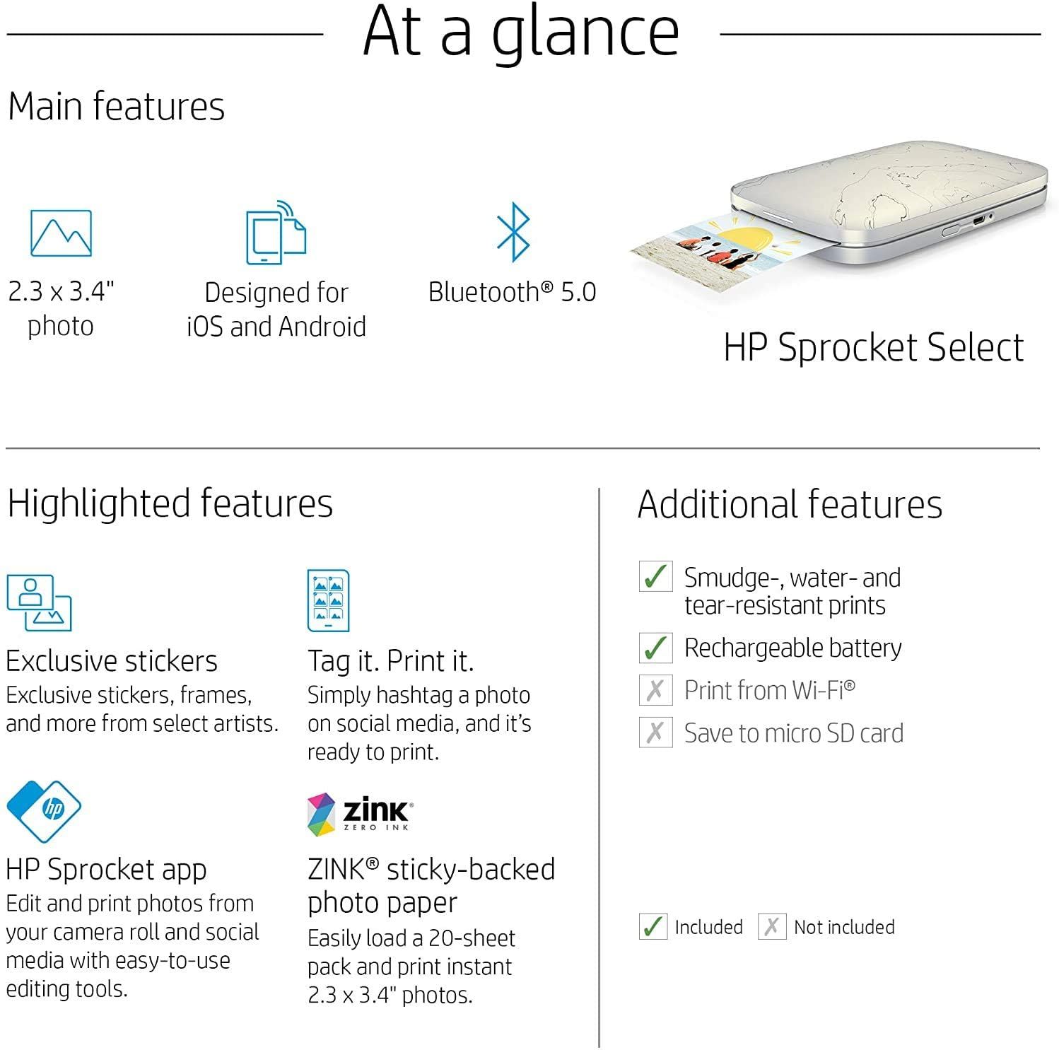 HP Sprocket Select features