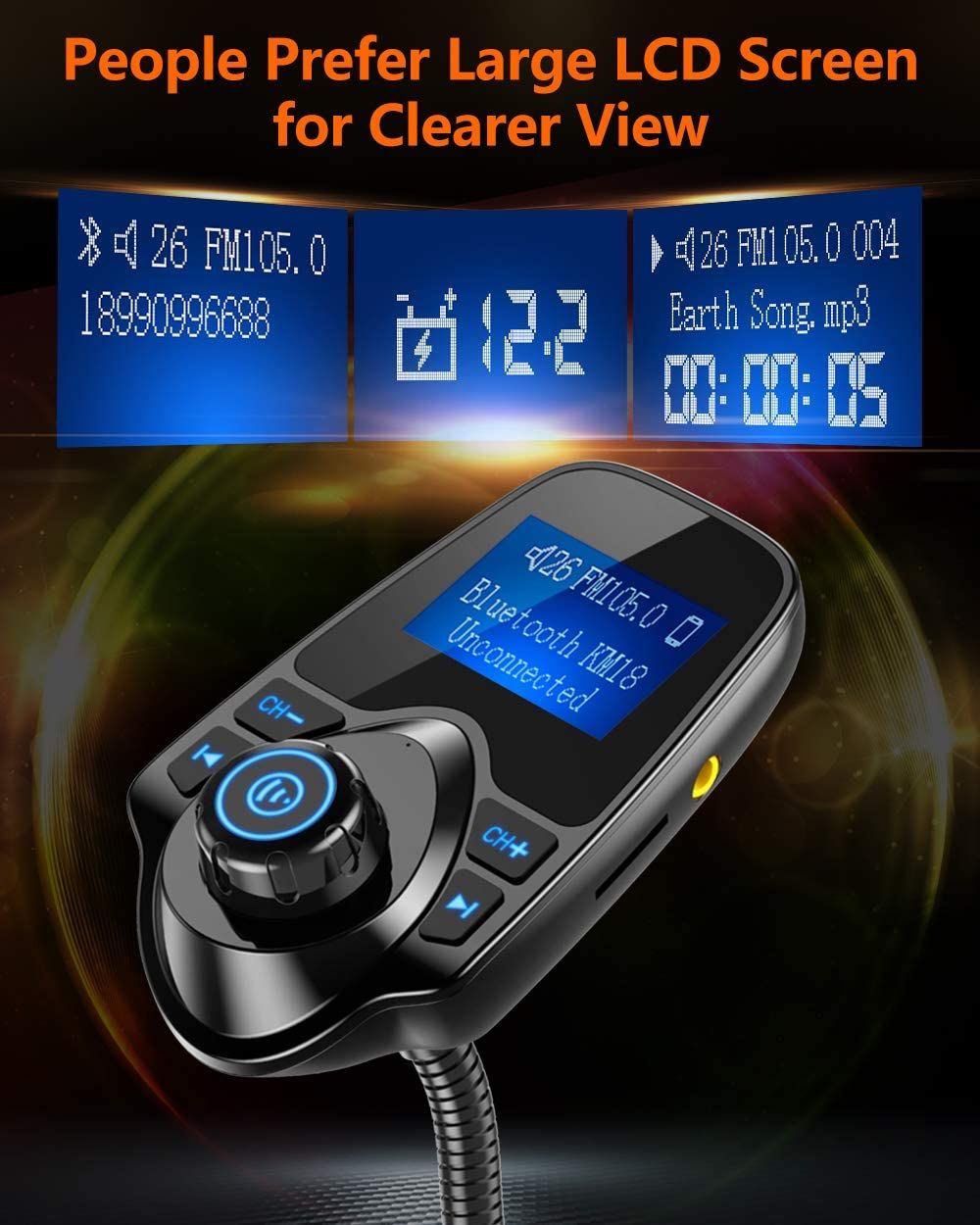 Nulaxy In-Car Bluetooth Receiver lcd screen