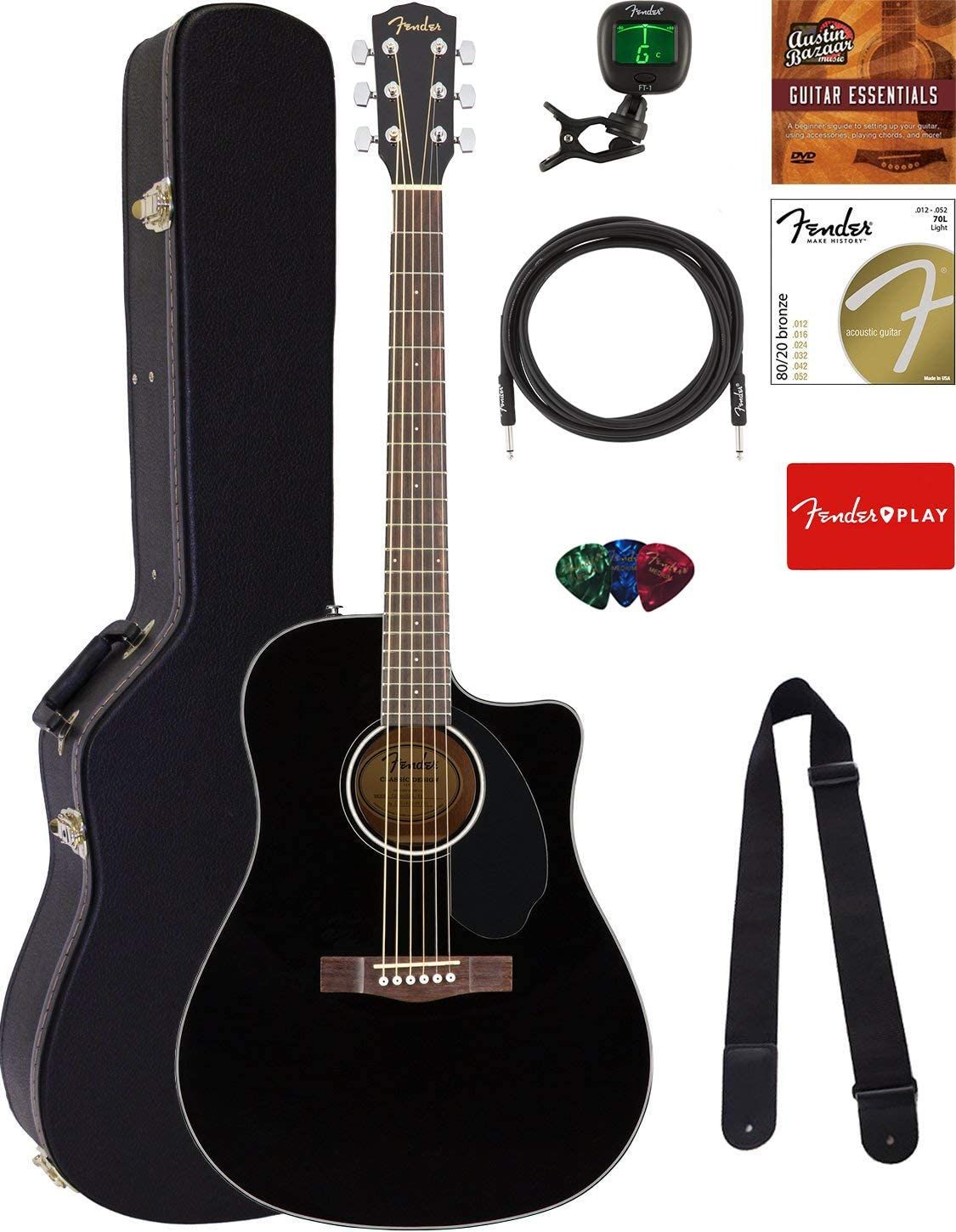 Solid Top Dreadnought Acoustic-Electric Guitar with straps and bag