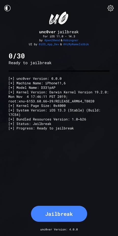 Screenshot of Unc0ver installed on an iPhone