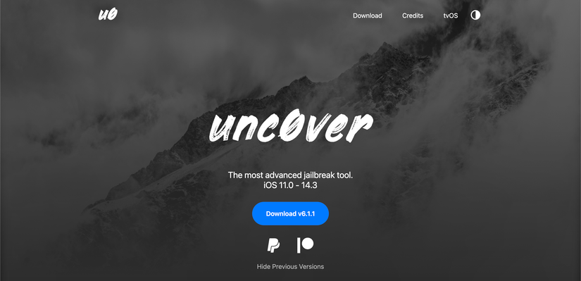 Screenshot of the Unc0ver website homepage