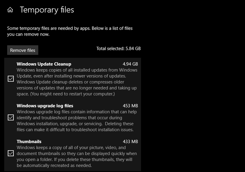 Windows 10 Storage Sense Temporary Files