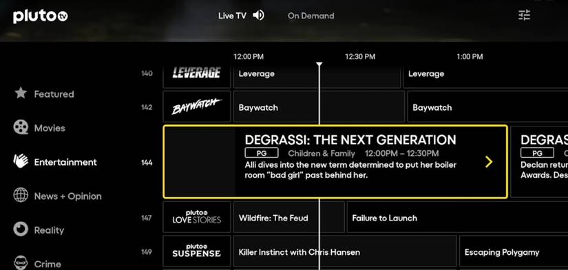Pluto TV interface