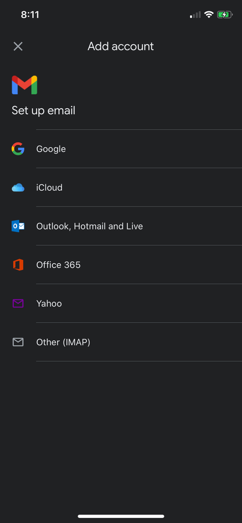 List of email providers on Gmail.
