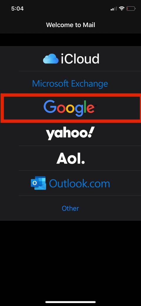Google in the iOS Mail app.