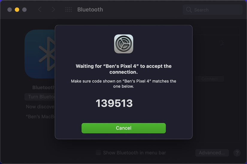macOS Bluetooth Confirm Code
