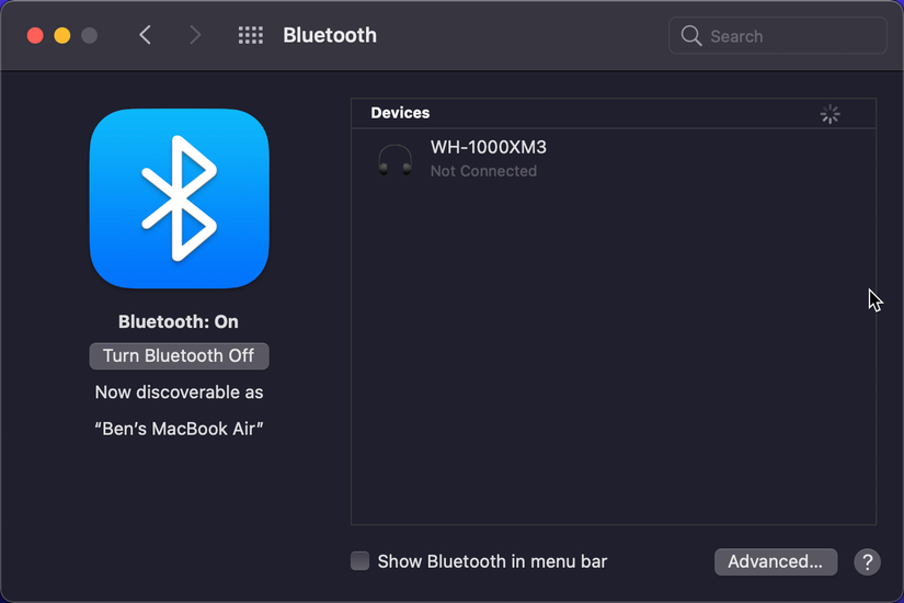 macOS Bluetooth Options Big Sur