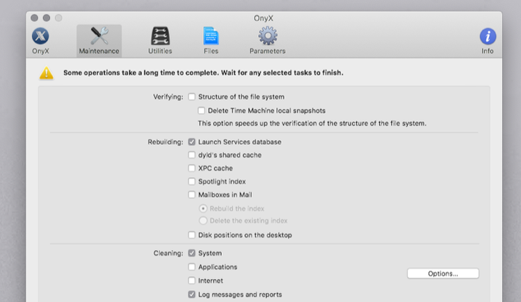 maintenance feature built into onyx app