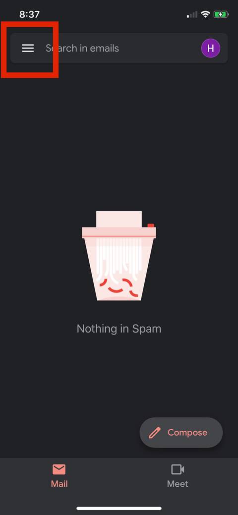 Menu icon in Gmail app.
