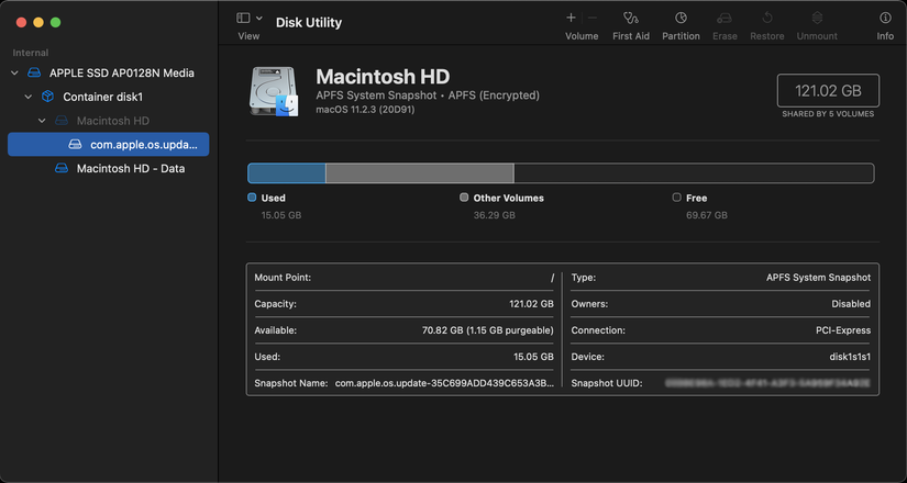 Screenshot of Disk Utility inside macOS Recovery