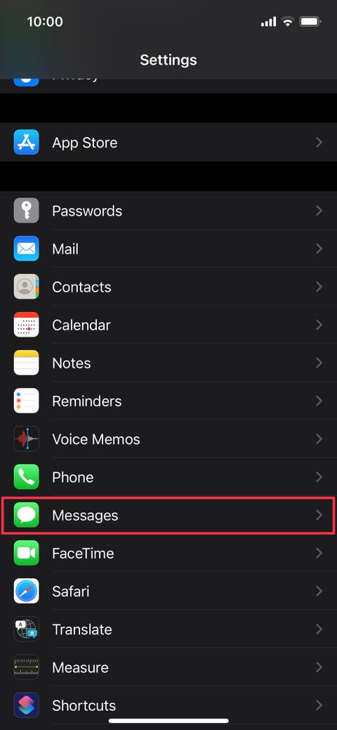 iPhone Settings Messages