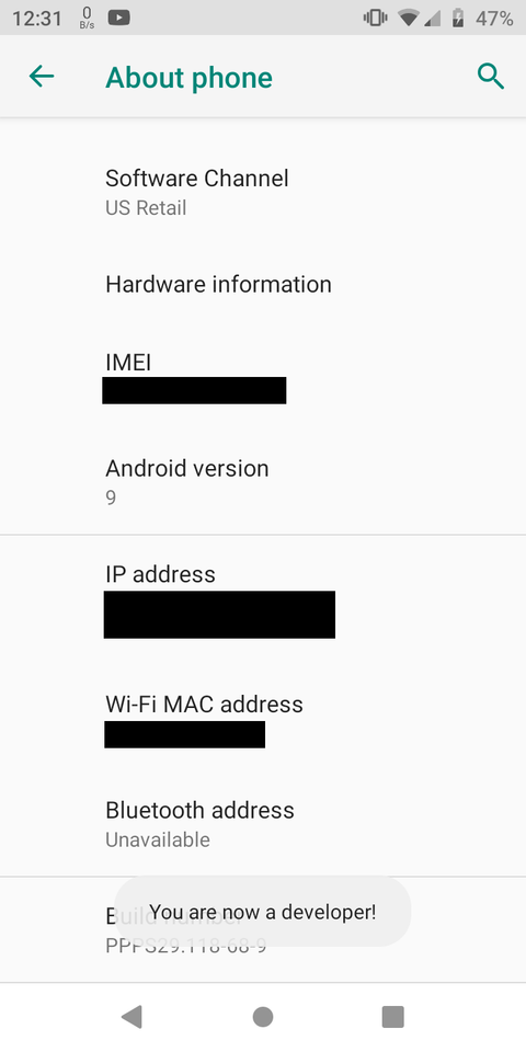 tap android build number