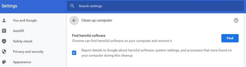 Chrome tool to clean up computer
