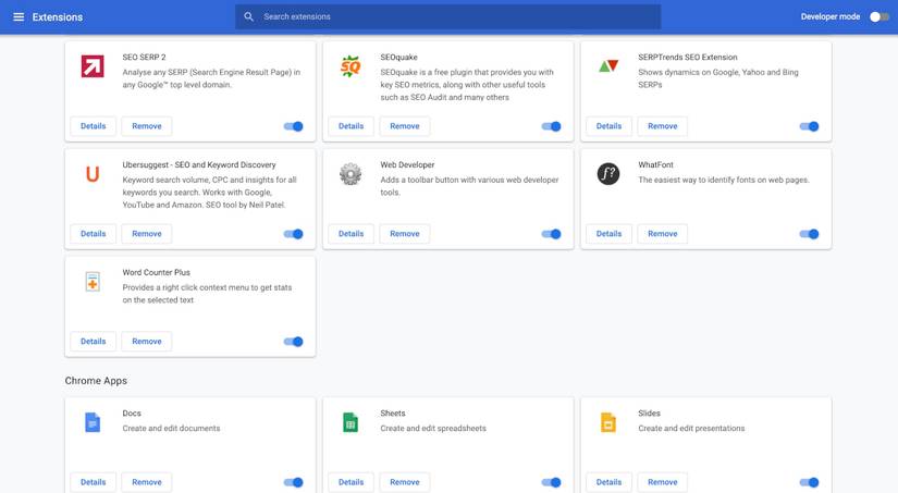 chrome extension menu.