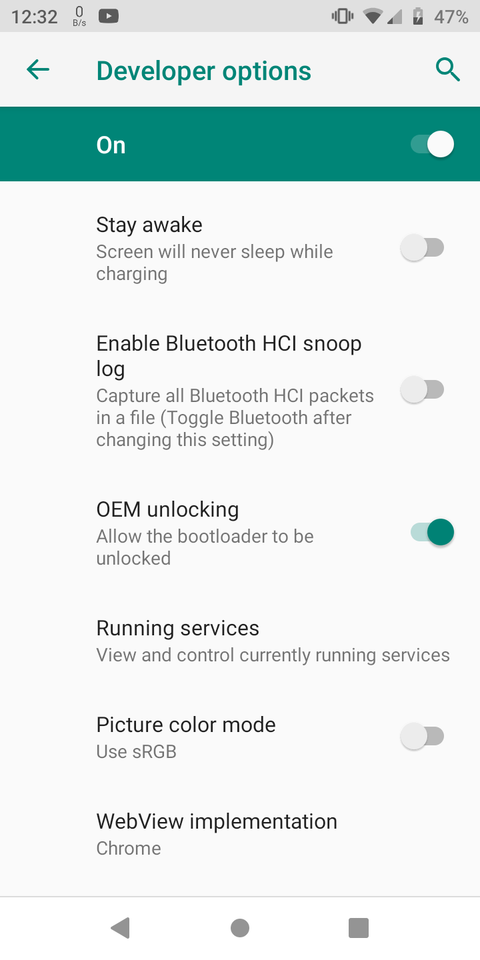 OEM unlocking toggle in Developer options