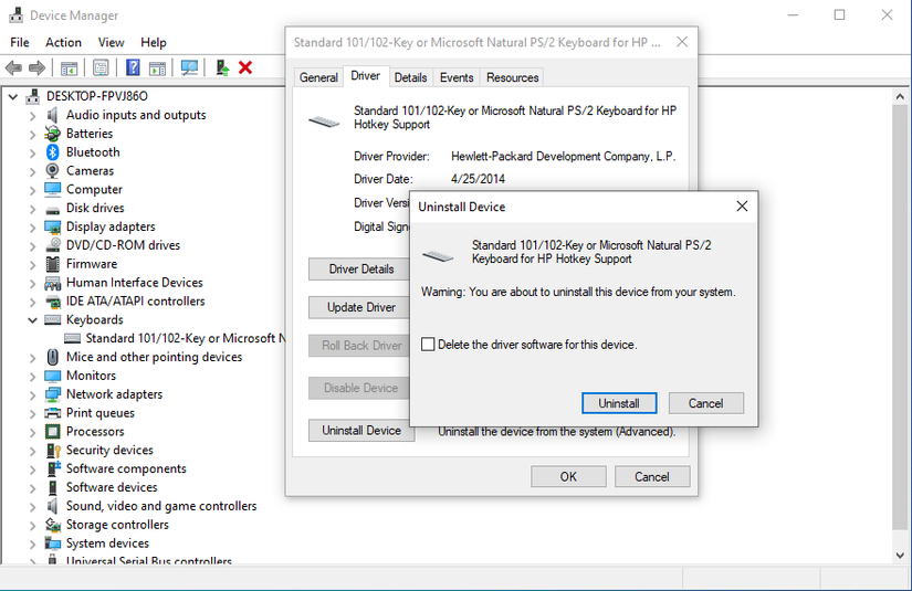 device manager driver uninstallation