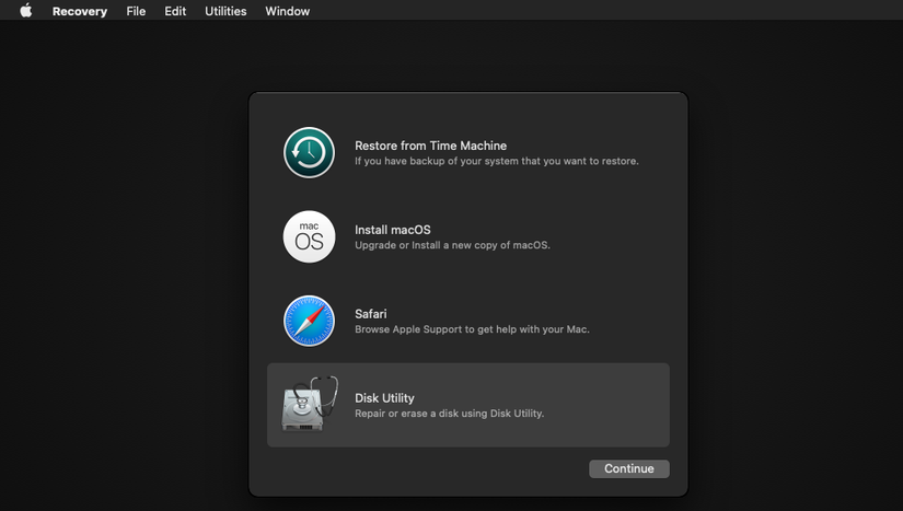 Screenshot of macOS Recovery
