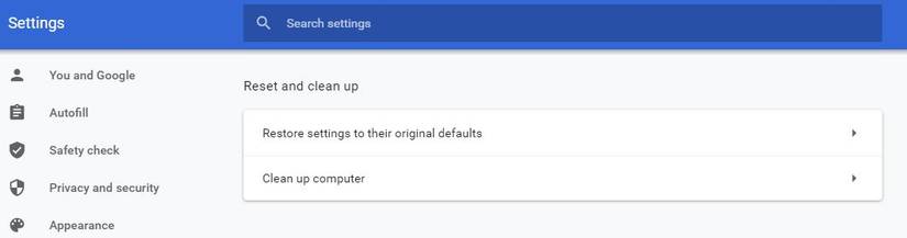 Reset and cleanup tool Chrome