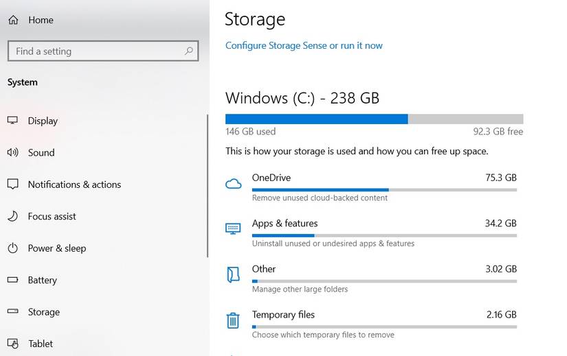 windows 10 storage